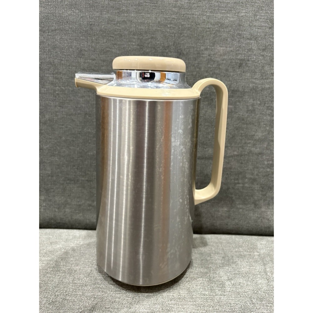 Vintage Corning Thermique 1 Quart Stainless Tan Thermal Carafe‎ Hot Or Cold